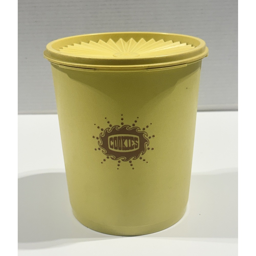 TUPPERWARE Vintage Servalier Cookie Canister Yellow Sunburst Lid 807-3